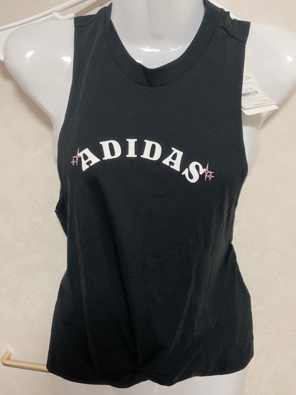 adidas Black Tank Top with White Logo and Pink Accents